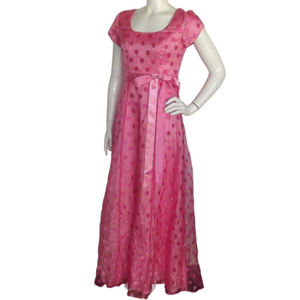 new JODY of CALIFORNIA Prom Dress, XS, Bold Pink, Polka Dots, Maxi, Cap sleeve - Picture 4 of 10